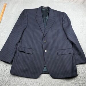Chaps Mens 44R Pinstripe Suit Jacket Navy Blue 100% Wool Two Button Blazer